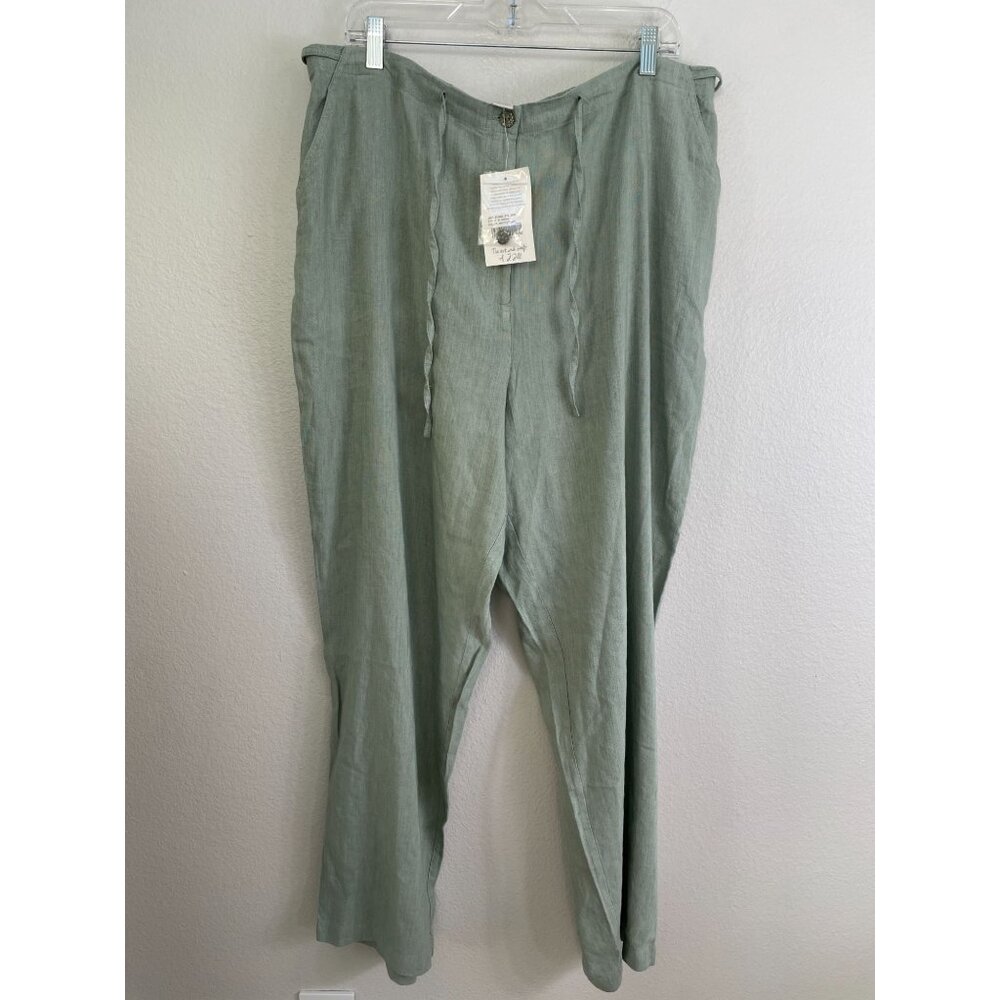NEW J Jill Womens Plus 22W Misty Green Linen Blendโ Relaxed Pants Pockets